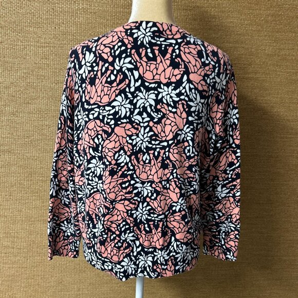 Crown & Ivy Cardigan Sweater Womens XL Orange Black White Elephants Palm Trees - Picture 4 of 11
